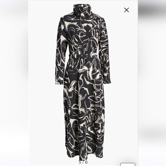 & Other Stories Abstract Print Belted Long Sleeve Midi Dress Size Small - Picture 4 of 14
